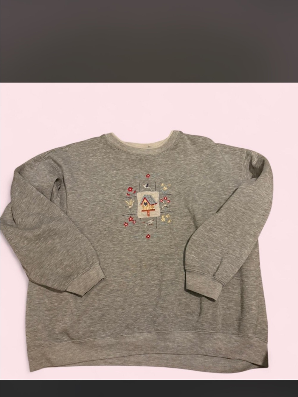 90s Cottagecore Birdhouse Garden Floral Embroidered Crewneck Pullover